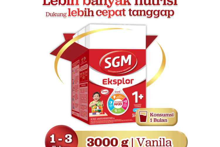 SGM Eksplor 1+ dengan IronC Susu Pertumbuhan Rasa Vanilla 3000GR