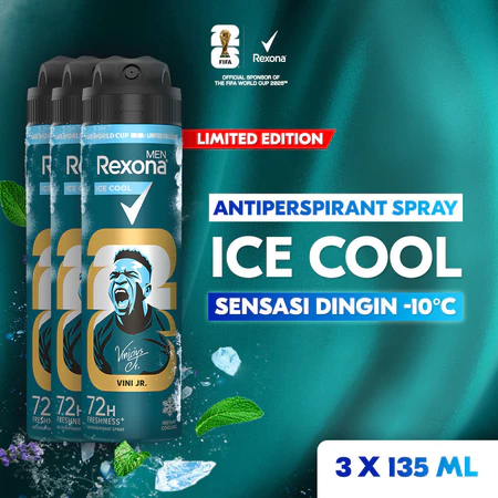REXONA MEN LIMITED EDITION FIFA ANTIPERSPIRANT AEROSOL DEODORANT SPRAY ICE COOL 135ML X3