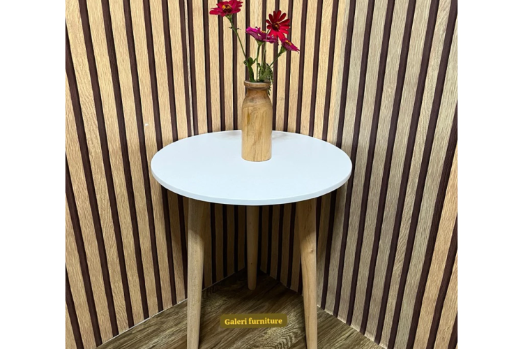 meja kayu bulat 40cm meja ruang tamu
