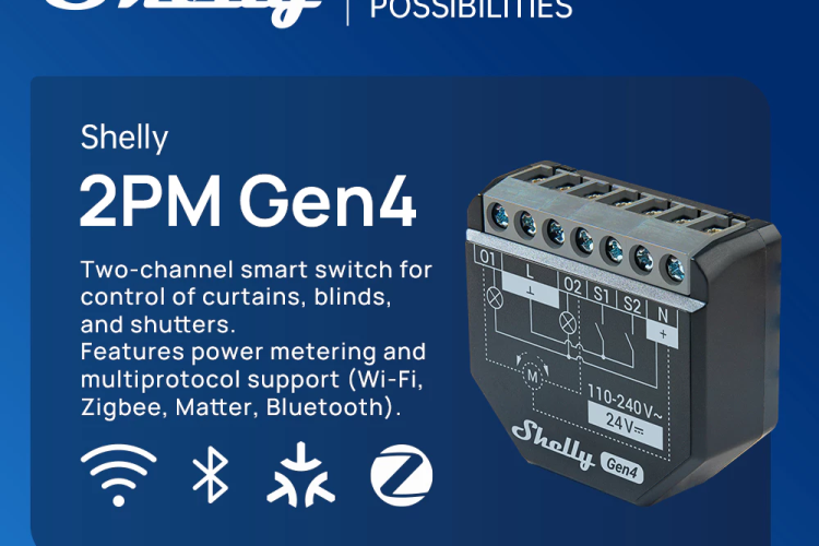 Shelly 2PM Gen4 Smart Relay Switch 2 Channel WiFi Zigbee Matter Power Meter Roller Shutter Smart Home Alexa Google Home HomeKit