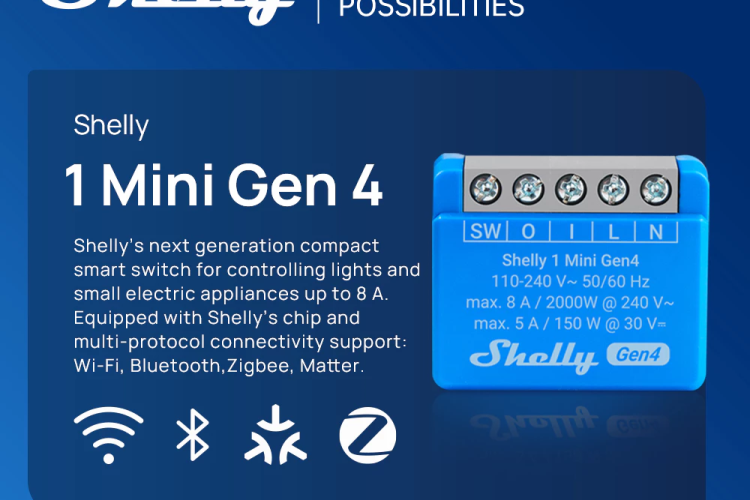 Shelly Smart Switch 1 MINI GEN4 Smart relay Pintar Wireless 8A Mini DIY WiFi Smart Home Automation Assistant Home