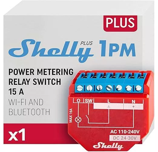 Shelly Plus 1PM Smart Home Life WiFi Relay Switch Control And Measure Power Consumption Range Of Appliances Office Equipment