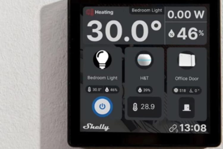 Shelly Wall Display Panel kontrol pintar dengan sakelar terintegrasi 5A, tampilan warna, kontrol terpusat, pemantauan semua perangkat Shelly