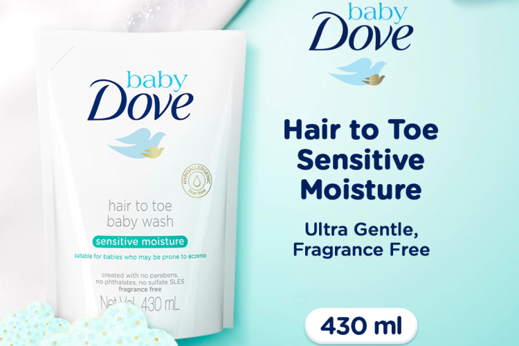 Baby Dove Hair to Toe Wash Sensitive Moisture Refill 430ml - Sabun Mandi Bayi No Fragrance
