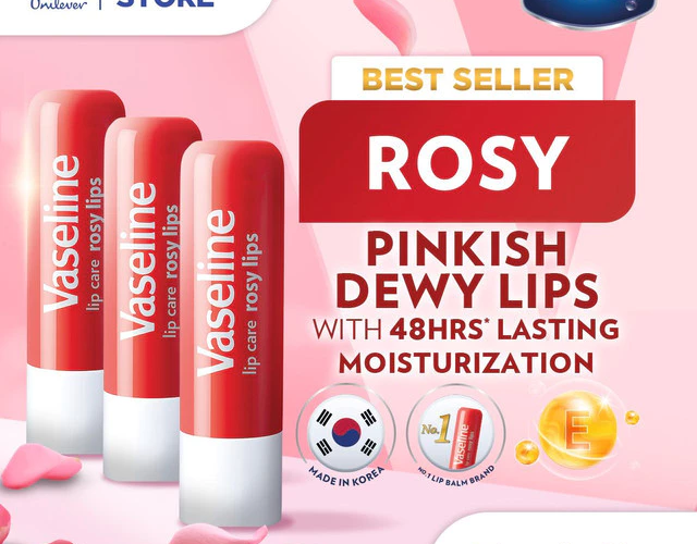 [TRIPLEPACK] Vaseline Lip Therapy Balm Stick Rosy Lips 4.8gr - Pelembab Bibir - Lip Balm