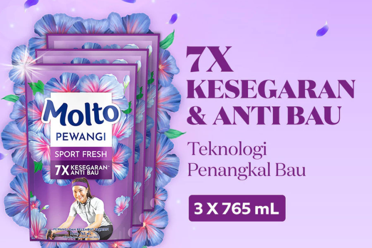 Molto Pewangi Pakaian Sport Fresh 7x Kesegaran & Anti Bau 765 mL x3