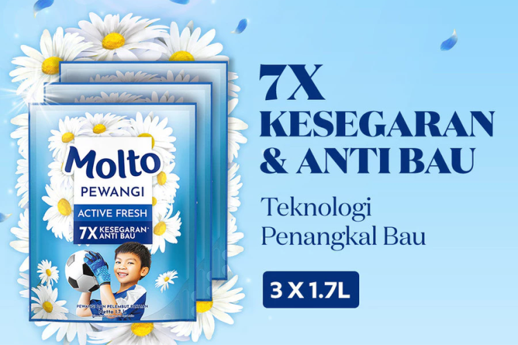 Molto Pewangi Pakaian Active Fresh 7x Kesegaran & Anti Bau 1.7 L x3