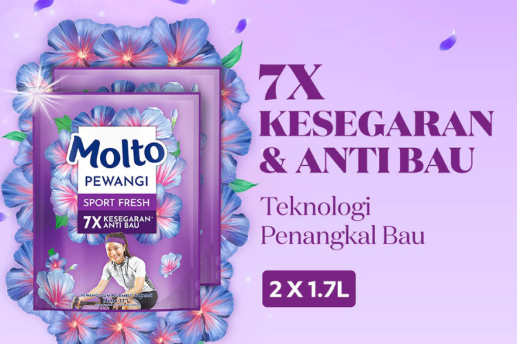 Molto Pewangi Pakaian Sport Fresh 7x Kesegaran & Anti Bau 1.7 L x2