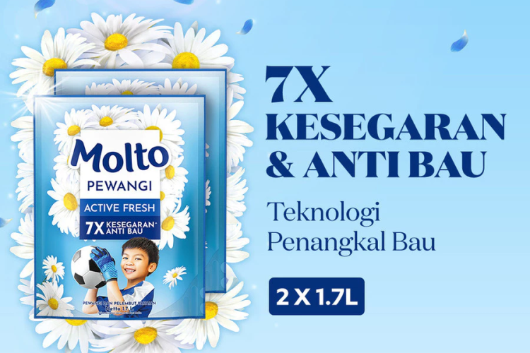 Molto Pewangi Pakaian Active Fresh 7x Kesegaran & Anti Bau 1.7 L x2