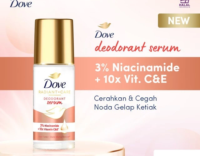 Dove Deodorant Serum Roll On 3% Niacinamide + 10x Vitamin C&E, Cerahkan dan Cegah Noda Gelap Ketiak 45ml