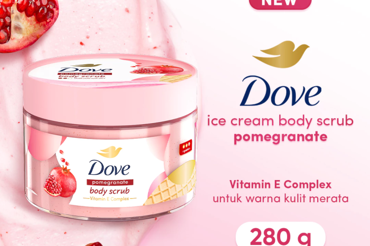 [NEW!] Dove Ice Cream Body Scrub Pomegranate Balanced Soft Vitamin E Complex 280G - Lulur Badan untuk Meratakan Warna Kulit