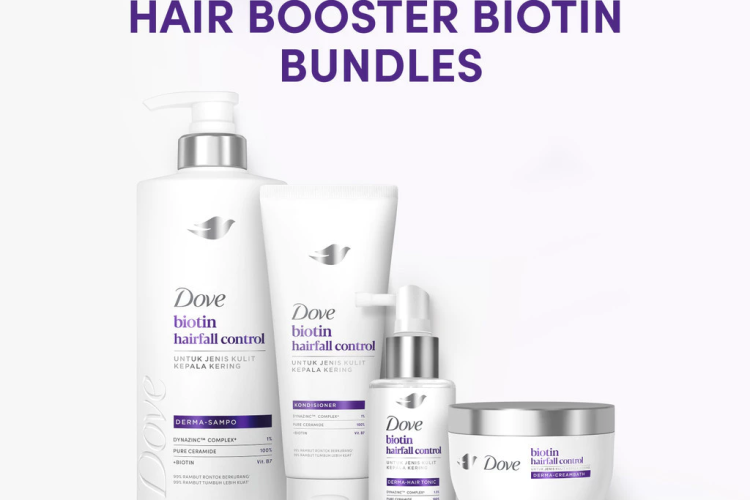 Paket Hair Booster Biotin] Dove Hair Care Biotin Shampoo 400ml + Conditioner 135ml + Tonic 75ml + Creambath 300gr
