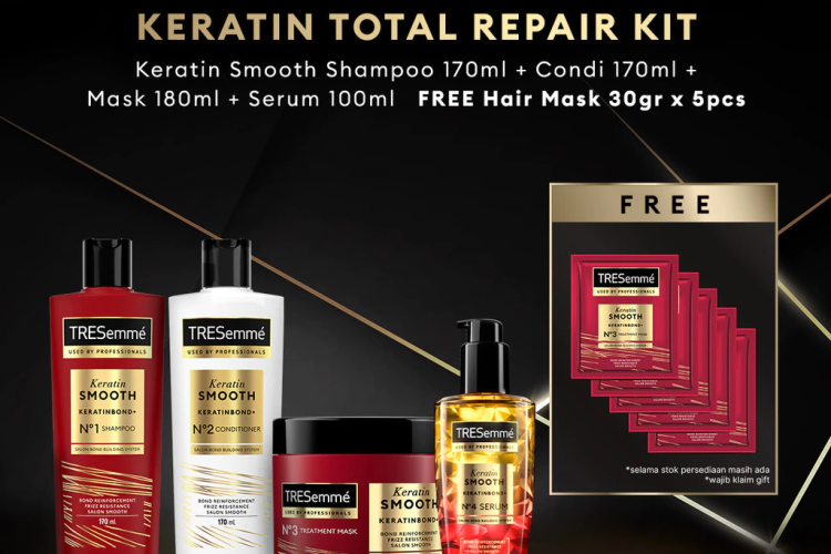 Keratin Total Repair Kit - TRESemme Keratin Smooth Shampoo 170ml + Condi 170ml + Mask 180 ml + Serum 100 ml