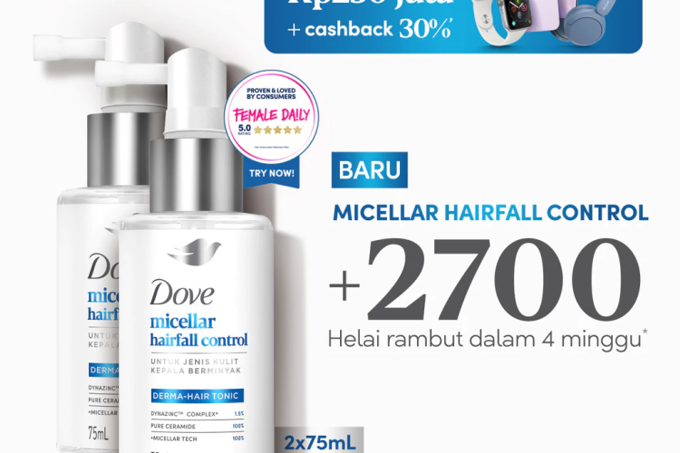 Dove Hair Tonic Micellar Hairfall Control 75mL x2 | Tonic Perawatan Rambut Rontok Untuk Jenis Kulit kepala Berminyak | Tonic Hair Booster