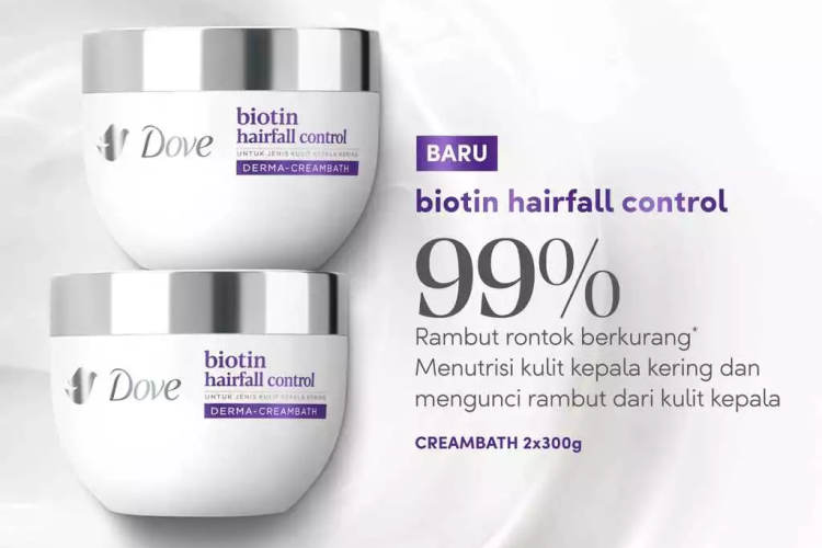 Dove Creambath Biotin Haifall Control 300gr x2 | Creambath Perawatan Rambut Rontok Untuk Jenis Kulit Kepala Kering dan Sehat