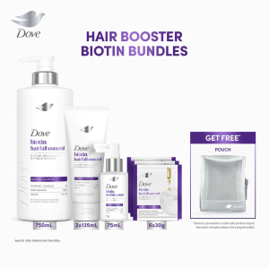 [Dove Bundle Booster Anti Rontok] Dove Hair Care Biotin Shampoo 750ml + Conditioner 135ml x2 + Tonic 75ml + Creambath 30gr x6 | Shampoo Perawatan Rambut Rontok | Hair Tonic