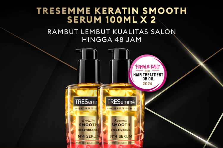TRESemme Keratin Smooth Hair Serum (100ml x2) dengan Hydrolyzed KeratinBond+ FRIZZ RESISTANCE Complex Hair Oil Perawatan Rambut Lembut Ala Salon