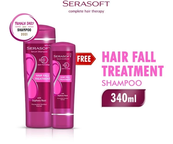 Buy 1 Get 1] Shampoo Serasoft Hairfall Treatment 340ml - Free Serasoft Cond Hairfall Btl 170ml