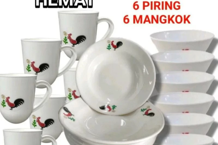 Paket kombo 6 gelas + 6 piring + 6 mangkok berat 1 kg